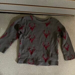 Wrangler Baby Gray Red Stag Deer Antler Waffle Knit Long Sleeve Shirt 18‎ Month